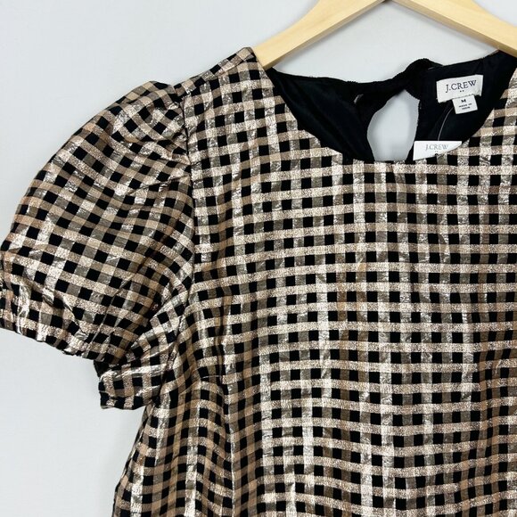 NEW J.Crew Lurex Metallic Threads Puff Sleeve Top Checkered Size Medium Women's - Picture 4 of 6